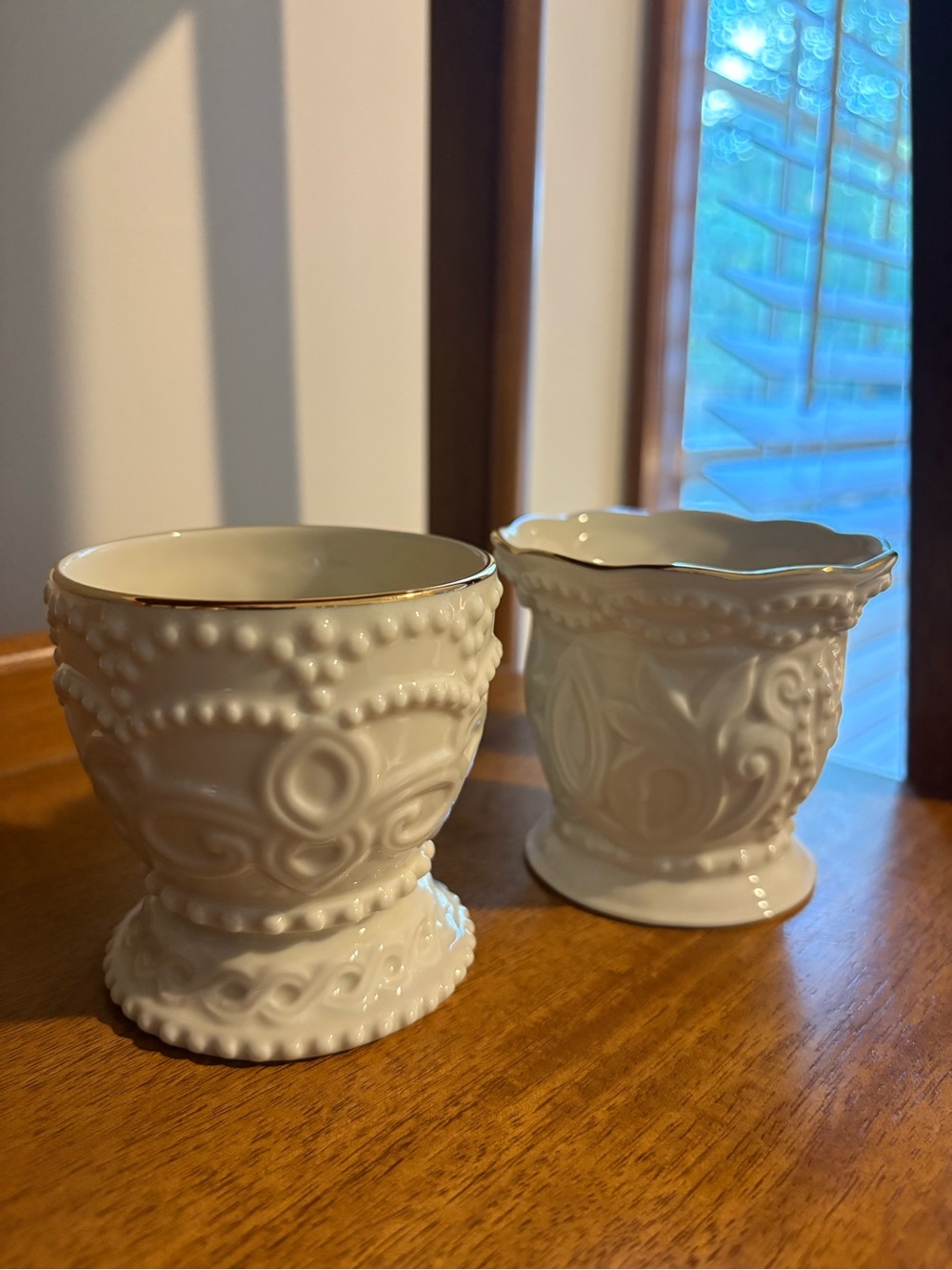 Vintage Lenox Ivory Porcelain Bud Vases – Embossed Relief & Gold Trim – Set of 2